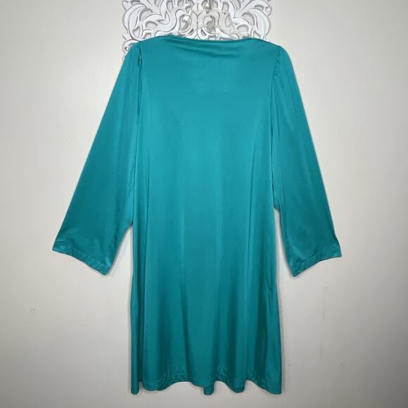 SHADOWLINE size L Nightgown Long Sleeves Machine Embroidered Neckline GREEN USA - Picture 8 of 16